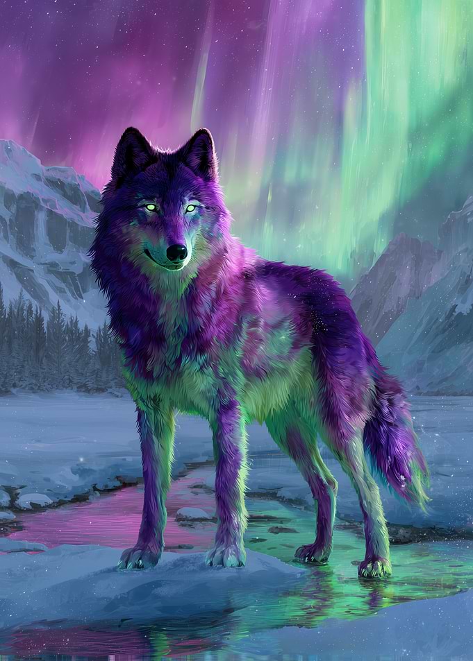 Wolf Under Aurora Borealis