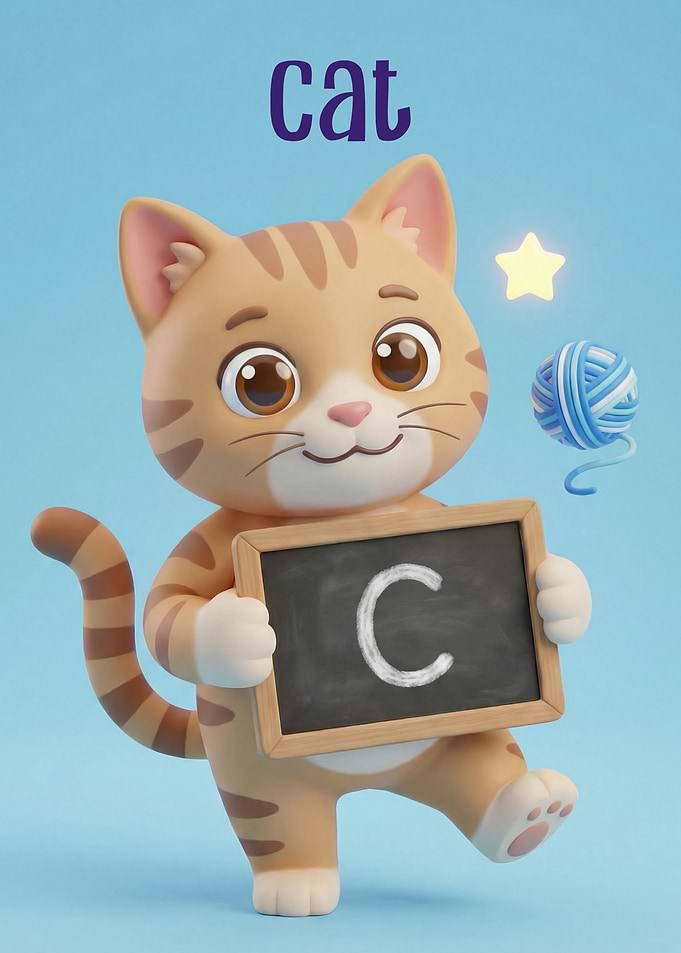 Cute Cat Holding a Board Letter C