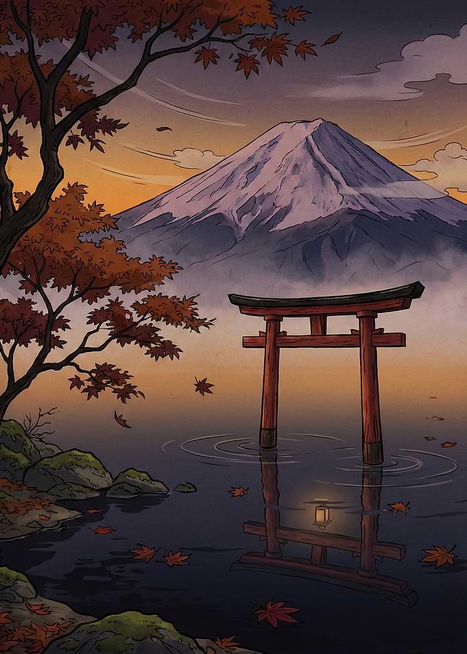 Mount Fuji Torii Gate Autumn