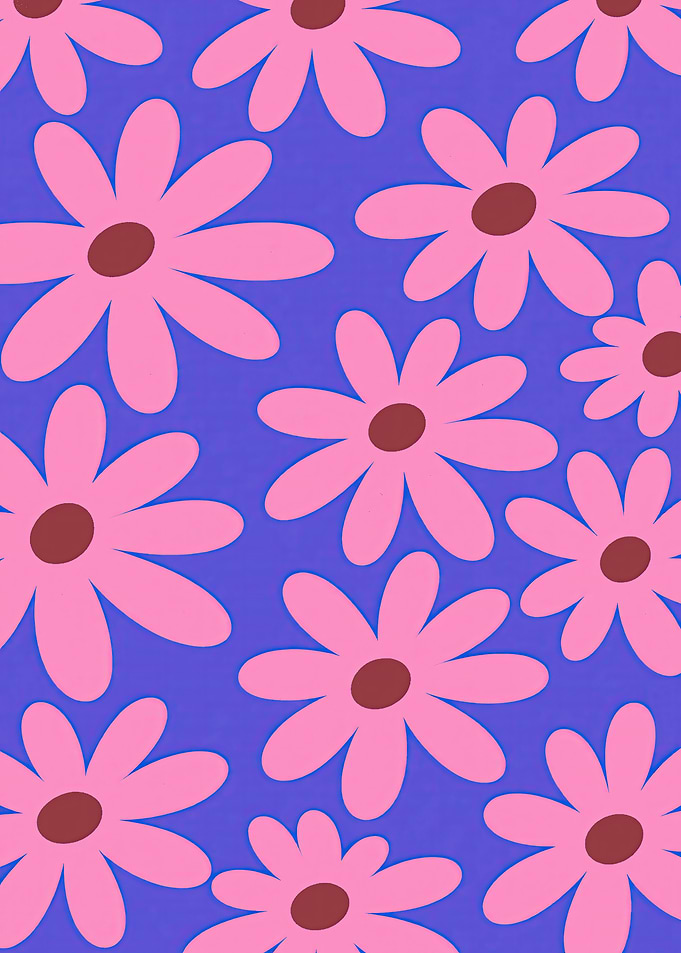 Pink Daisy Pattern on Blue Background