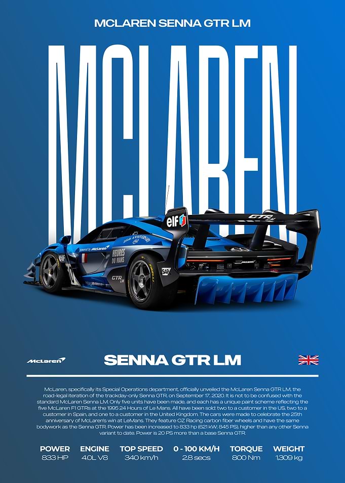 McLaren Senna GTR LM Car Poster