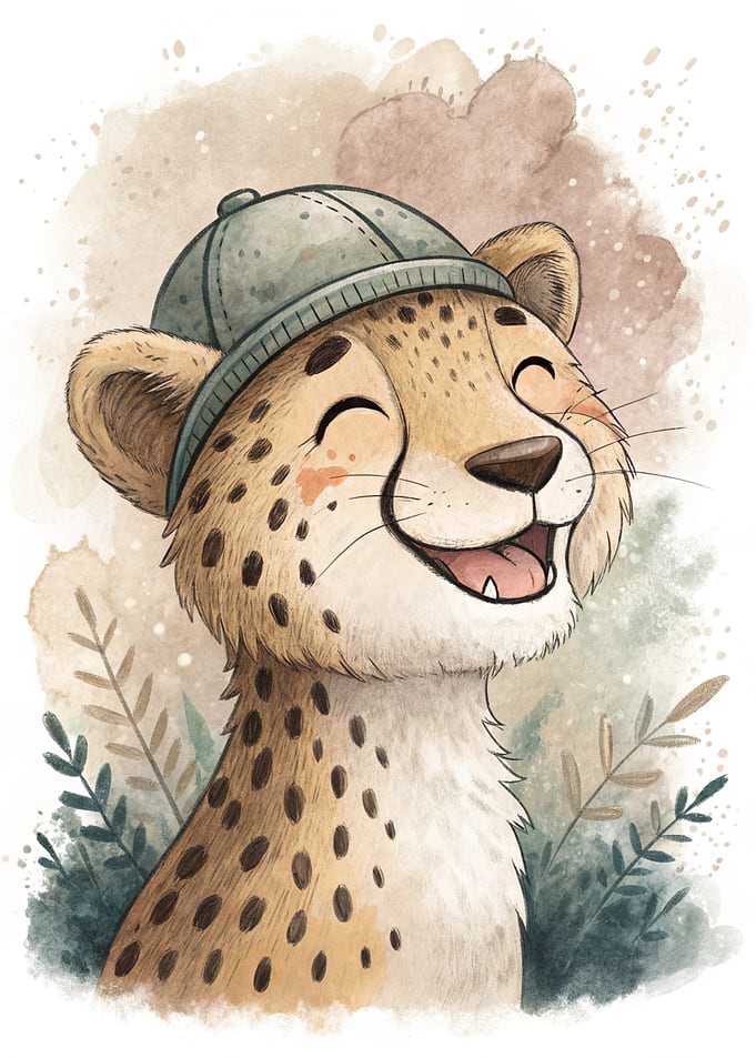 Cute Cheetah Cub Wearing a Hat