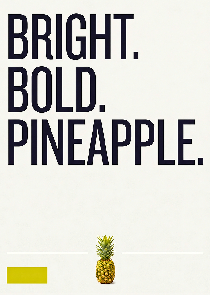 Bright Bold Pineapple Minimalist Typography Wall Art