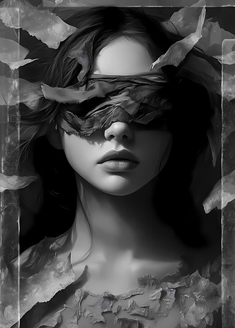 Blindfolded Woman with Floral Headdress