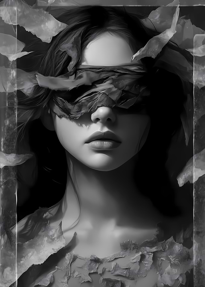 Blindfolded Woman with Floral Headdress