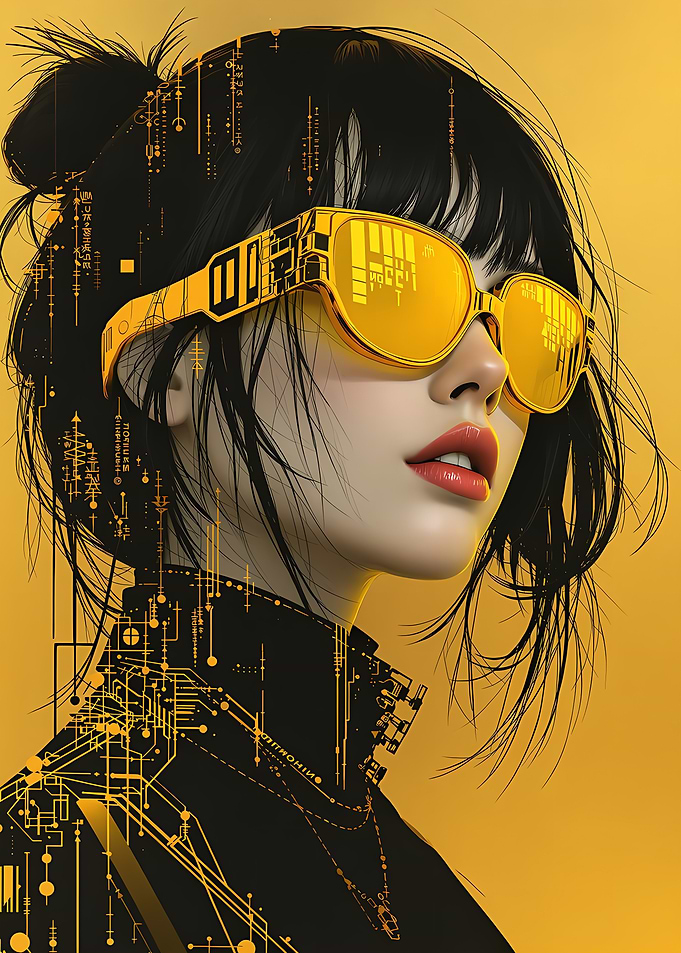 Cyberpunk Woman with Yellow Sunglasses