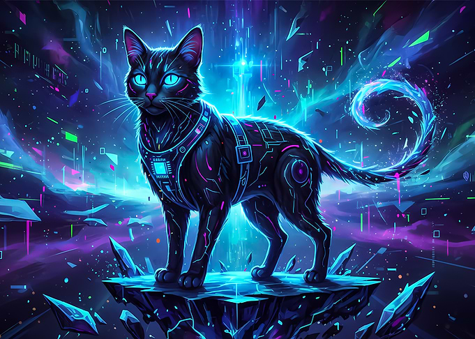 Cyberpunk Cat in Digital Realm
