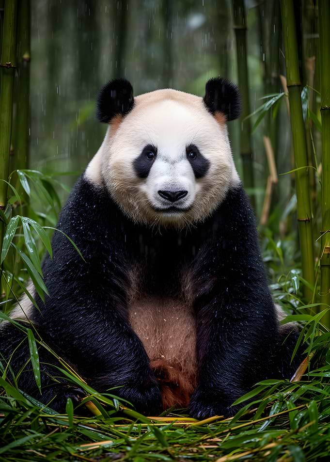 Panda in the rain
