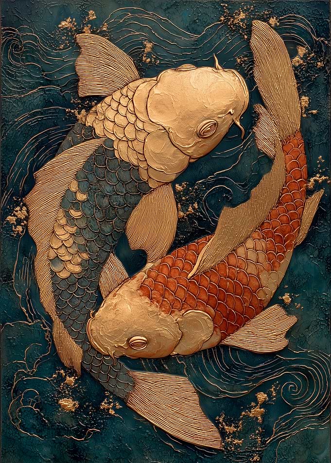 Two Koi Fish in Water