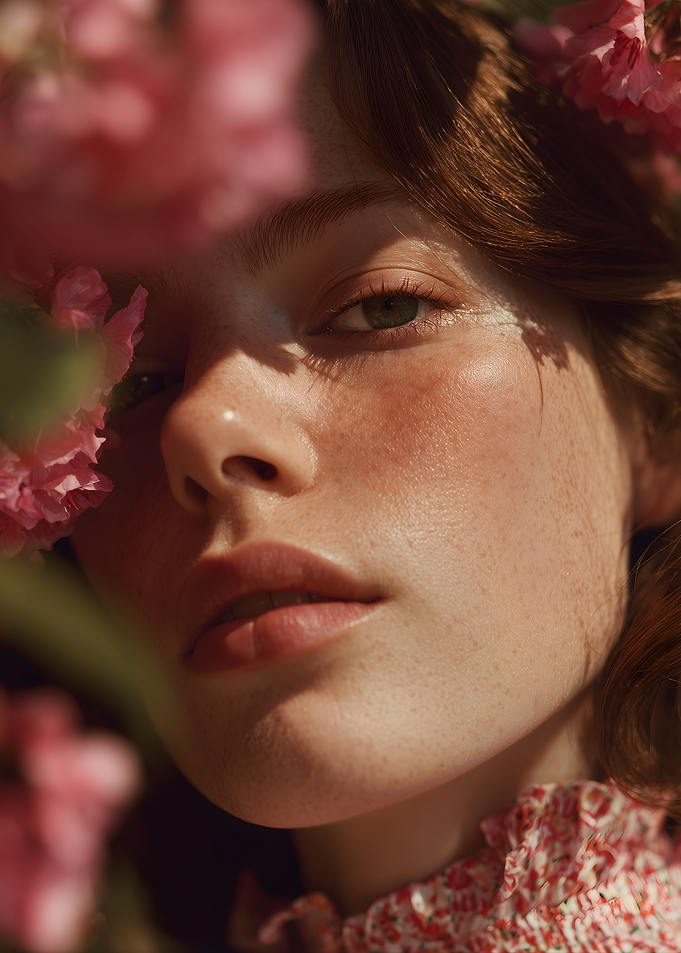 Close-up of a woman with flowers