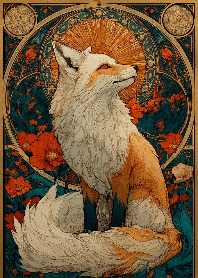 Art Nouveau Fox with Flowers