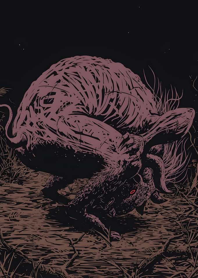 Dark Fantasy Creature with Red Eyes