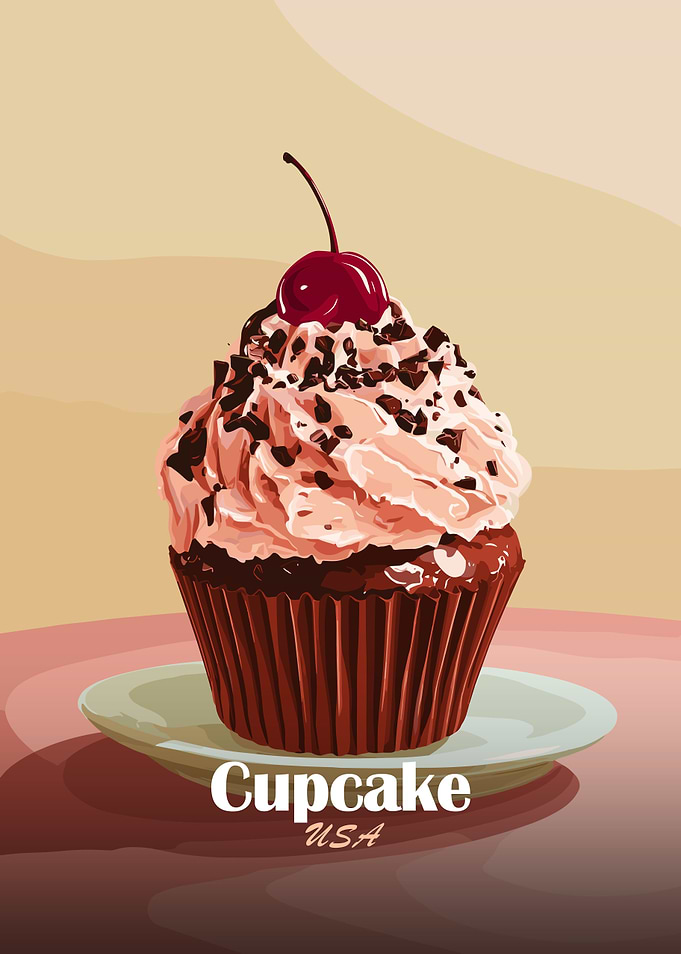 Cupcake with Cherry and Chocolate Shavings