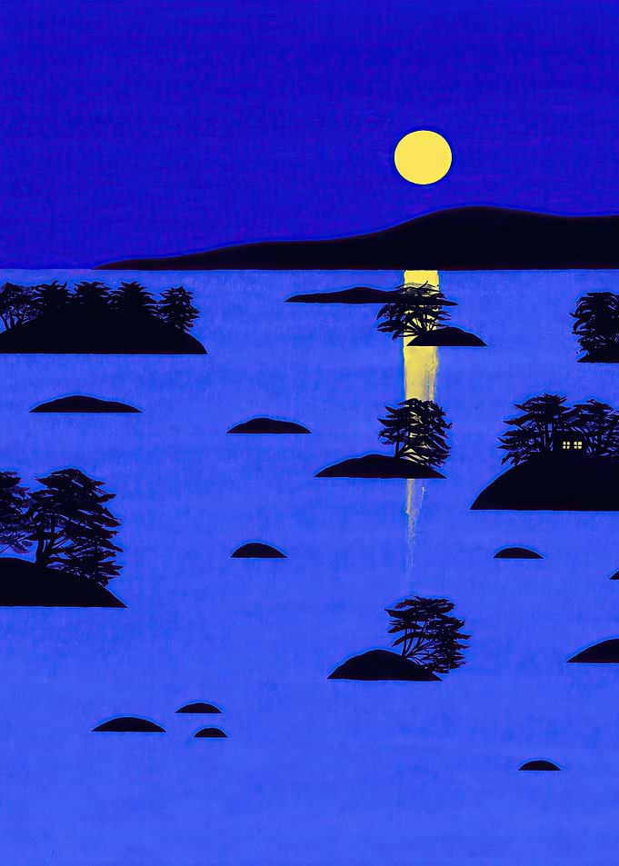 Surreal Night Landscape with Floating Islands