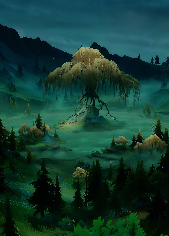 Mystical Willow Tree in Misty Forest Gaming