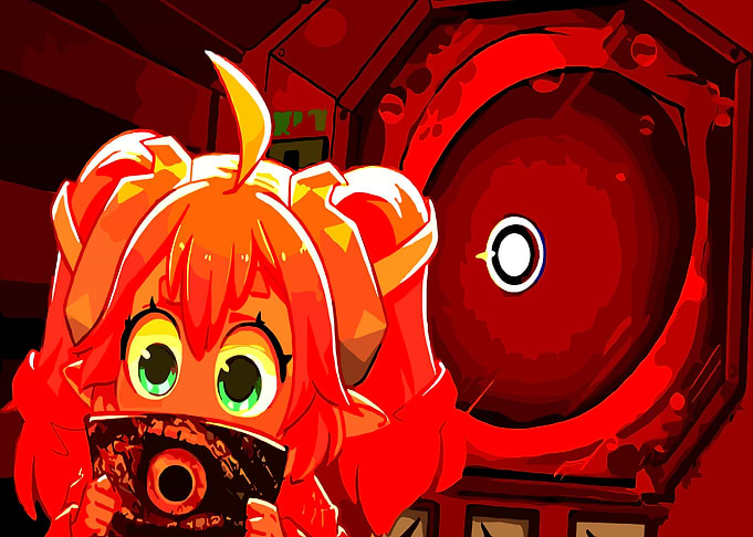 Anime Girl with Fiery Hair and Eye Symbol