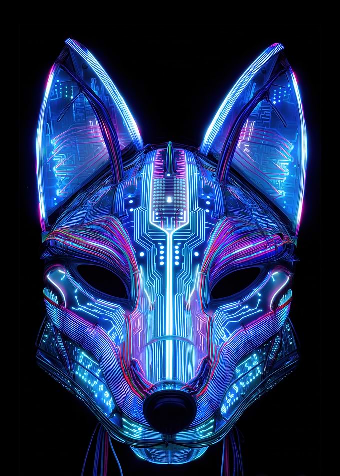 Neon Cyberpunk Kitsune Mask