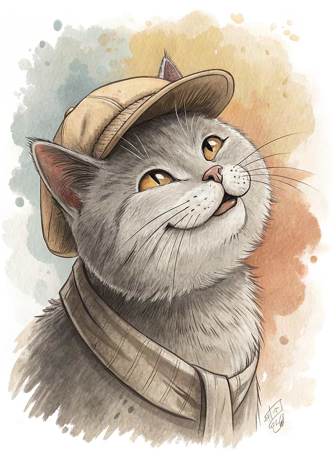 Cute Cat Wearing a Hat and Scarf