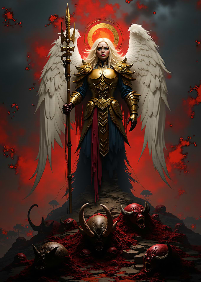 Angel of War with Demon Skulls