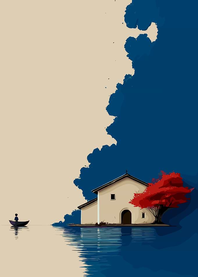 Serene Japanese Landscape with Boat and House