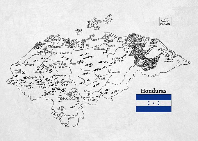 Handdrawn Map of Honduras