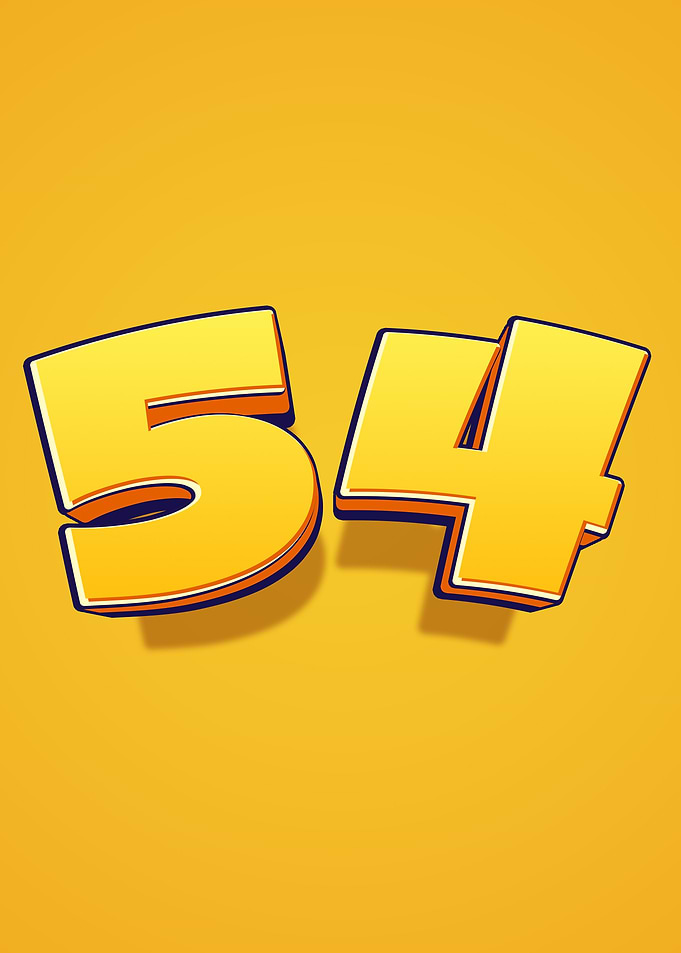 Number 54 in 3D Style