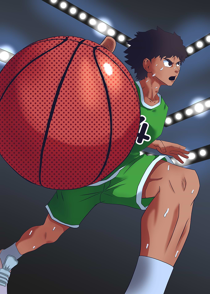 Anime basketball player dribbling