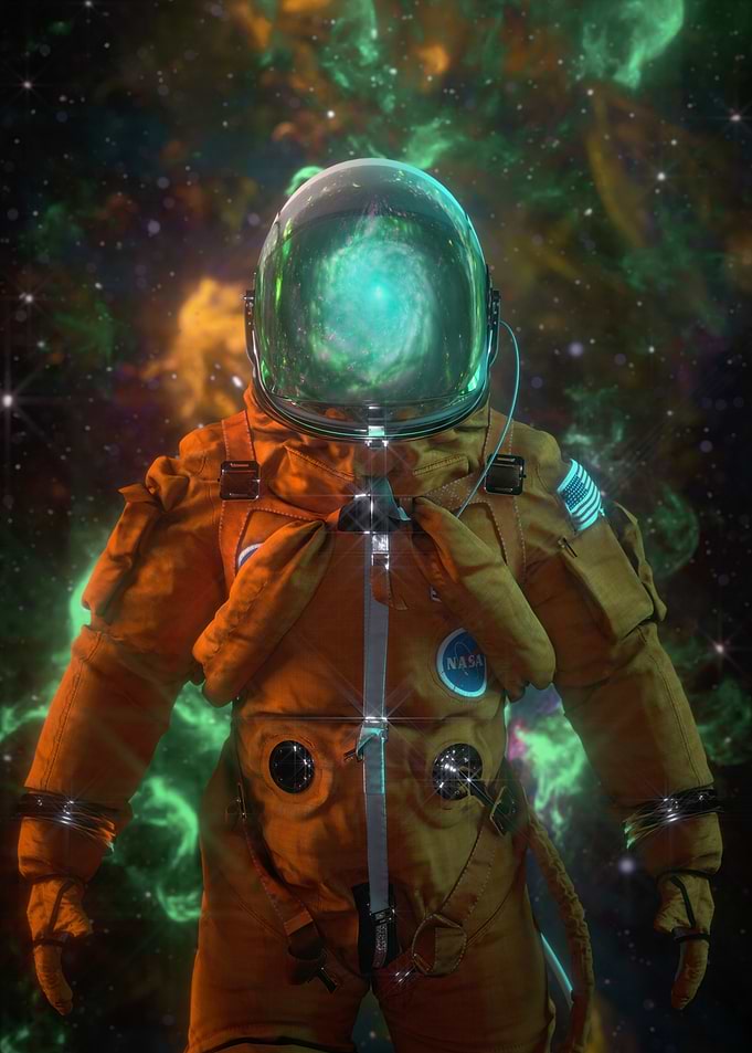 Astronaut in Space with Galaxy Reflection