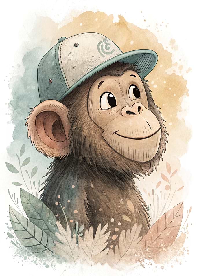 Cute Monkey Wearing a Baseball Cap