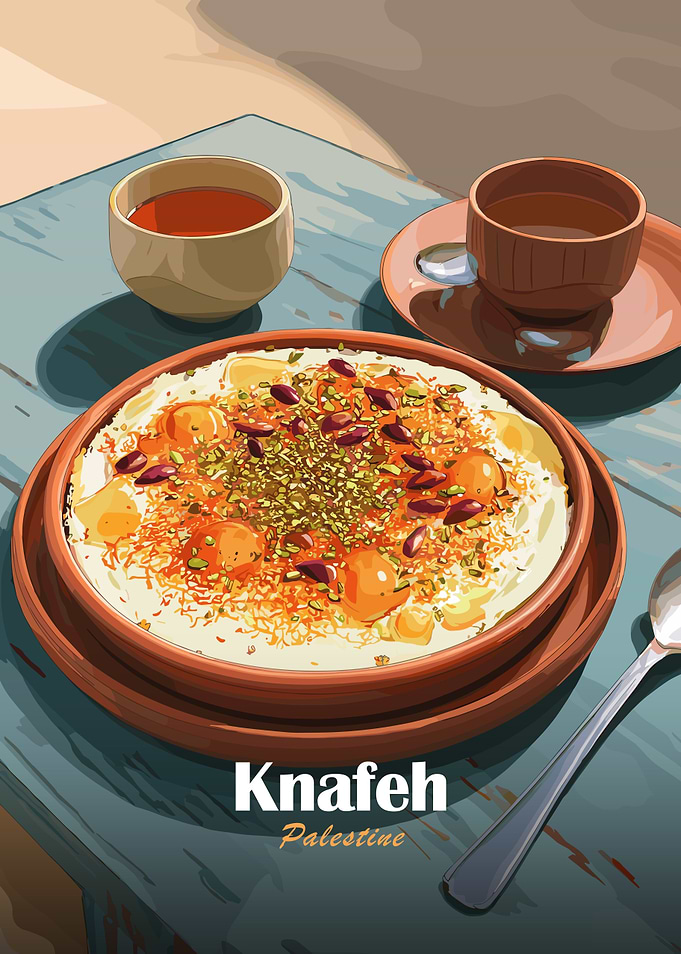 Knafeh with Tea in Palestine