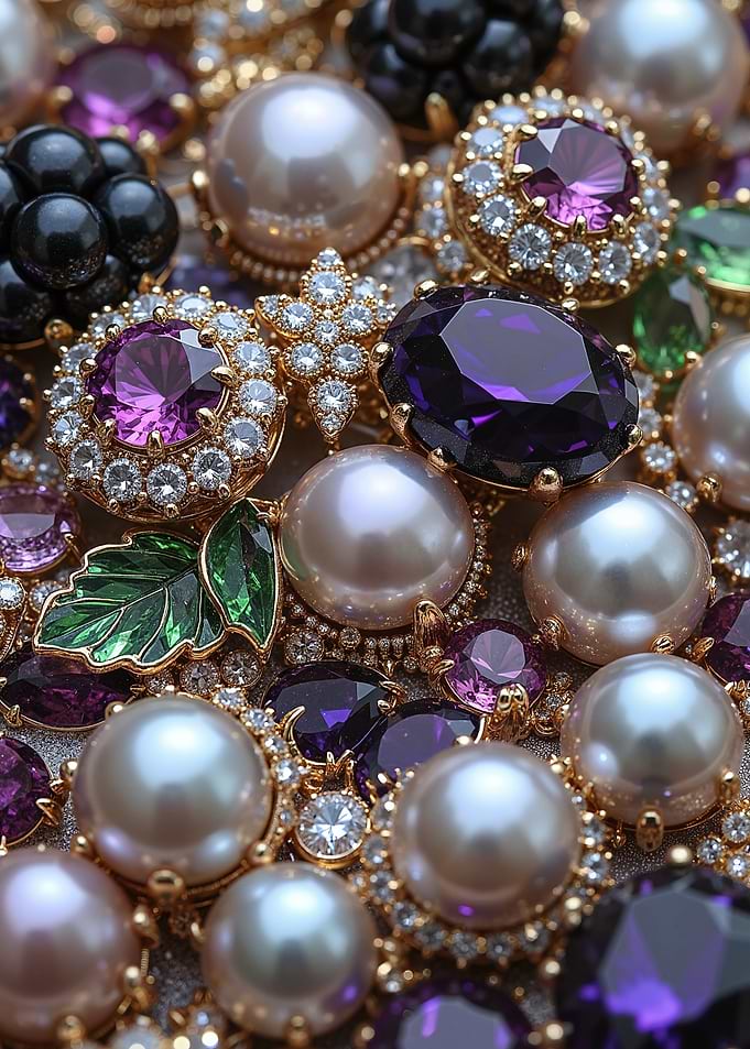 Ornate Jewelry with Pearls and Gems