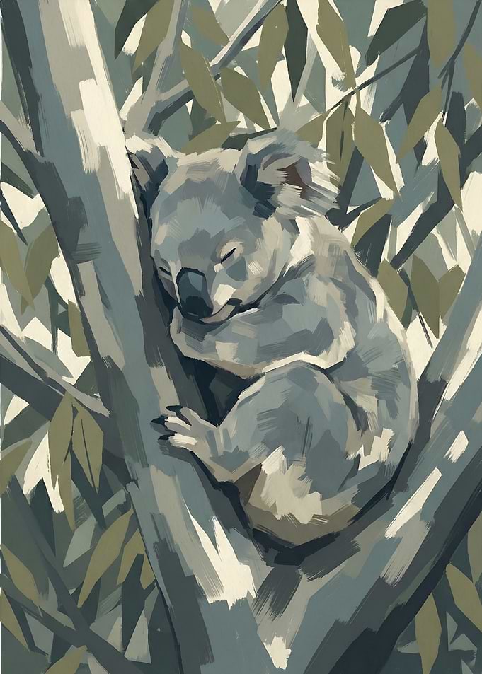 Sleeping Koala in Eucalyptus Tree
