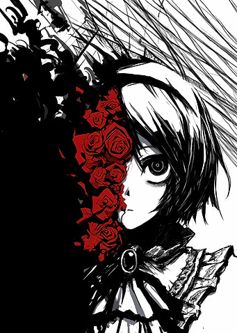 Gothic Girl with Red Roses