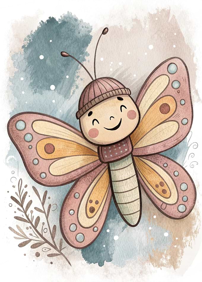 Cute Butterfly Character in Winter Attire