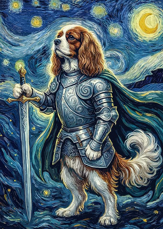 Cavalier Knight in Starry Night - Dog Art