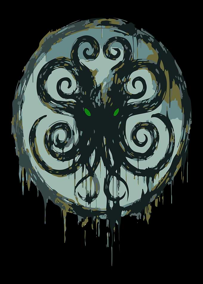 Cthulhu Tentacle Emblem with Green Eyes