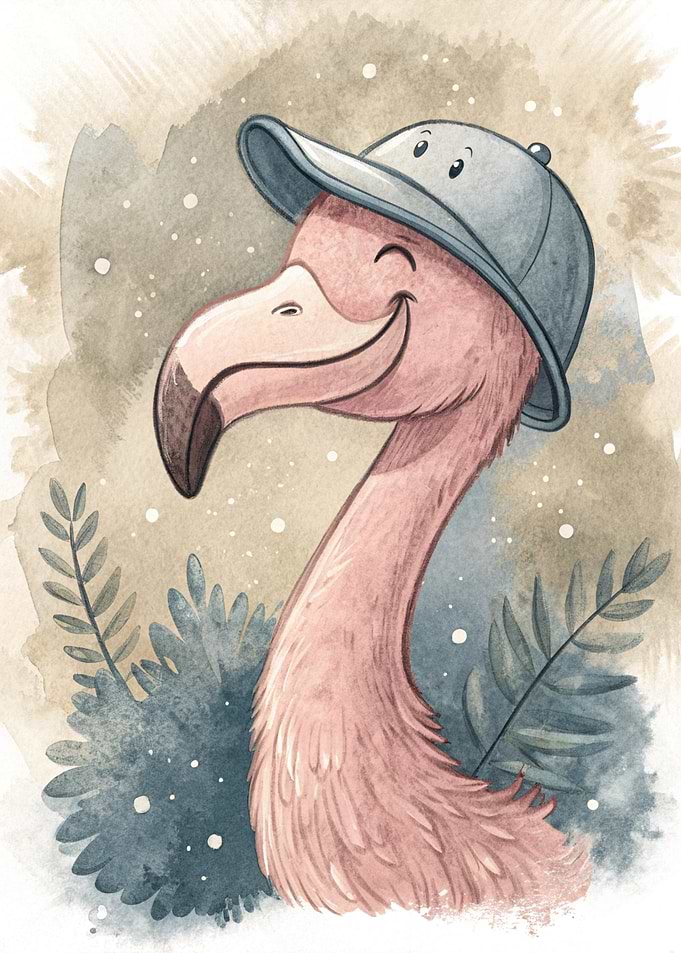 Cute Flamingo Wearing a Baseball Cap