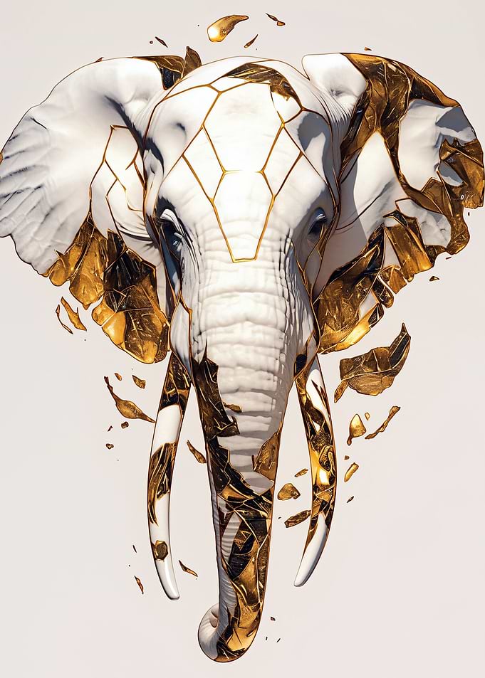 Abstract Golden Elephant Sculpture