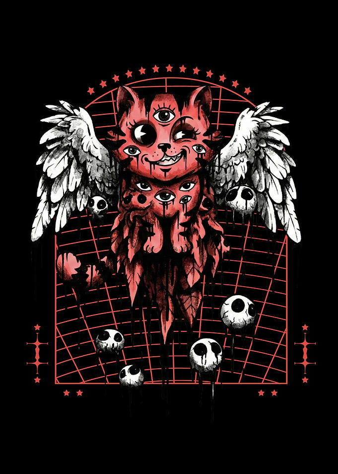 Demonic Multi-Eyed Cat with Wings Weirdcore
