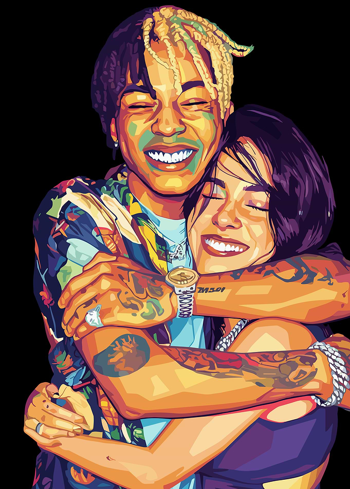 Couple Hugging in Pop Art Style
