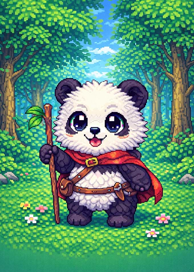 Pixel Art Panda in Forest