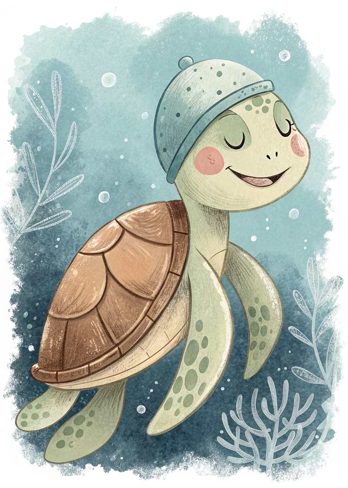 Cute Turtle Wearing a Beanie Underwater