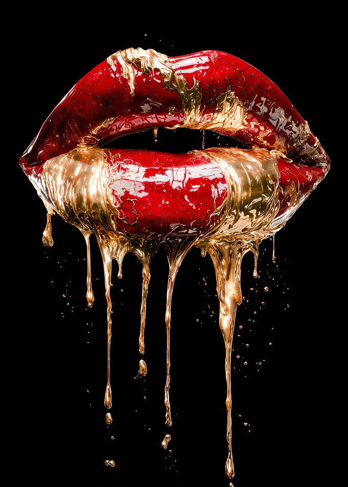 Glamorous Red Gold Dripping Lips