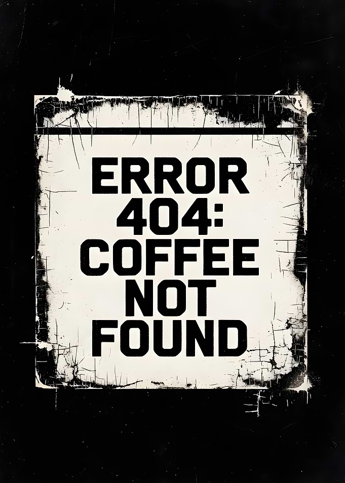 Error 404 Coffee Not Found Sign