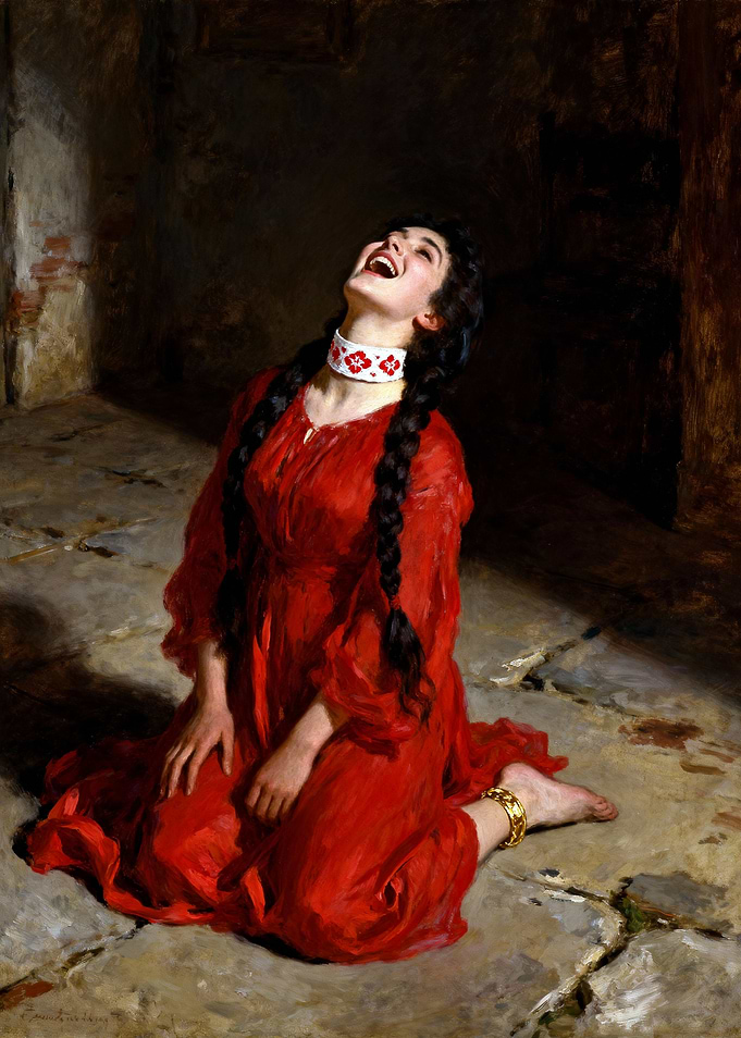 Woman in Red Dress Laughing