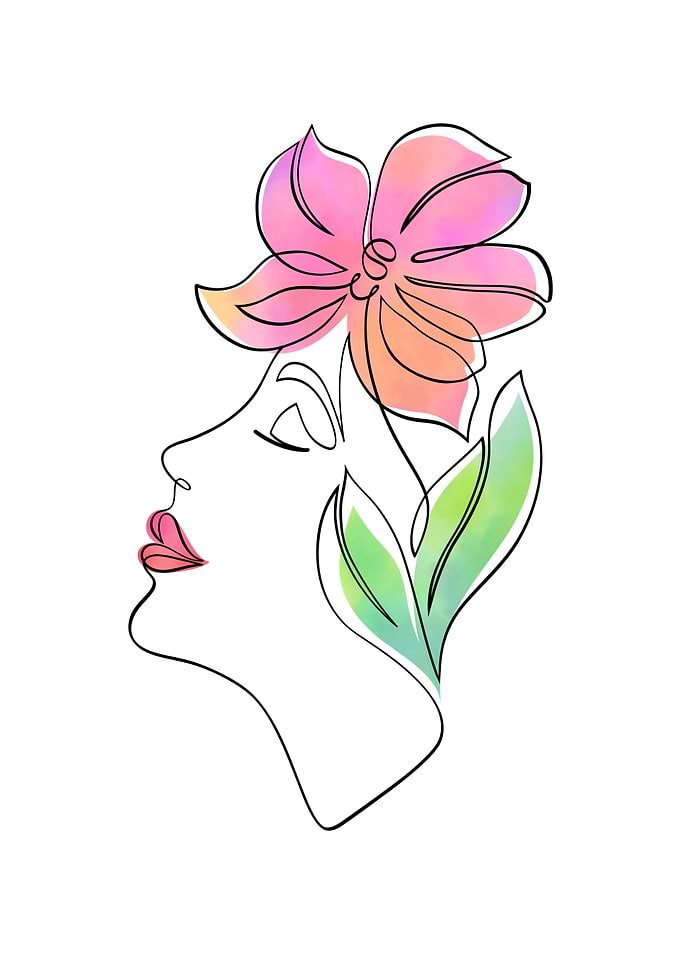 One Line Art Woman with Flower