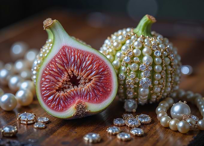 Fig adorned with pearls and diamonds