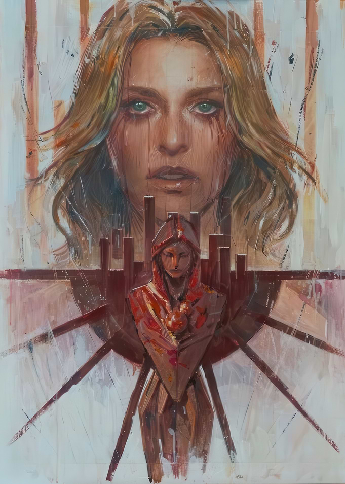 Portrait of a Woman with a Hooded Figure