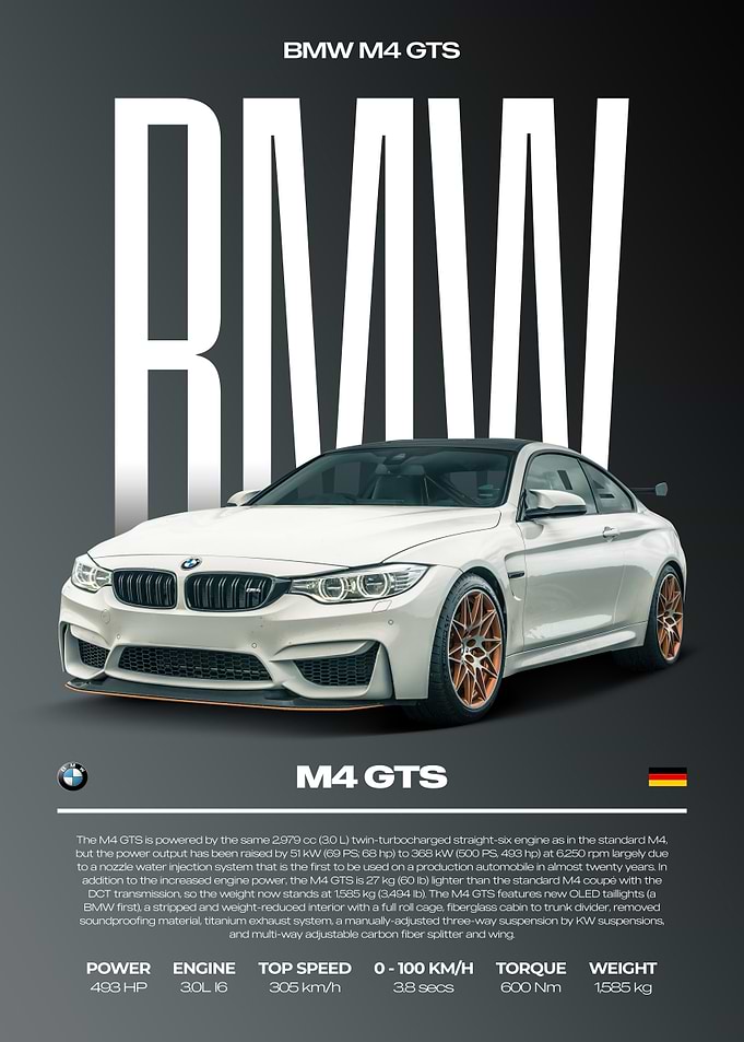 BMW M4 GTS Car Poster