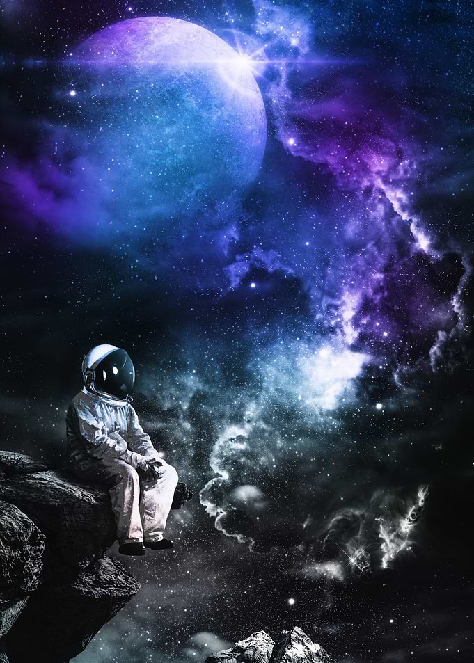 Astronaut contemplating a nebula